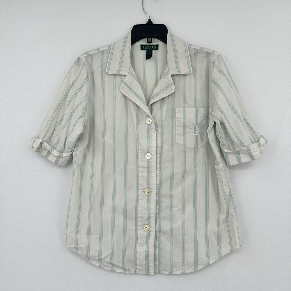 VTG Ralph Lauren White Striped Pajama Button Up Shirt Size M Indie NYC Summer